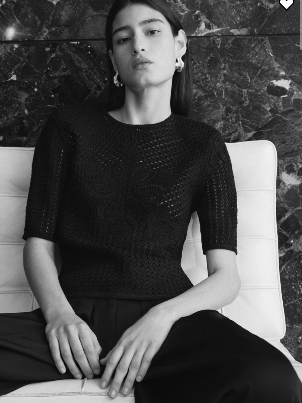 H&M Edition Black Crochet Short Sleeve Top